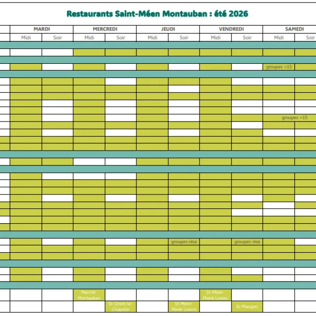 Horaires Restaurants 2026